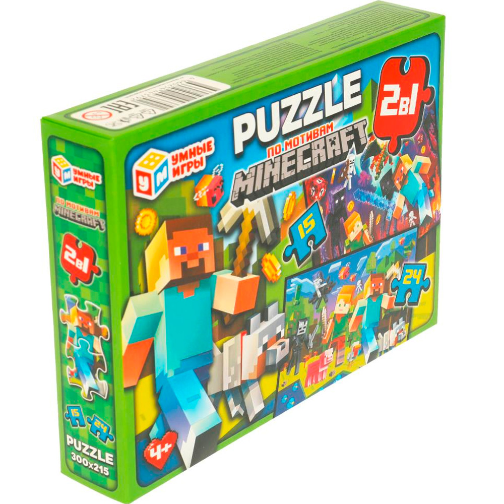 Пазл 2 в 1: 15 и 24 дет. По мотивам Minecraft 4660254443792 Пазл 2 в 1: 15 и 24 дет. По мотивам Minecraft 4660254443792